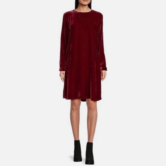 Eileen Fisher Dresses & Skirts - * New * Eileen Fisher Velvet Crew Shift Neck Dress Long Sleeve